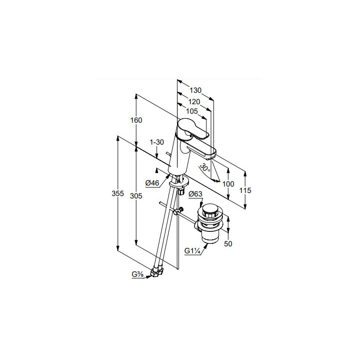 Jednouchwytowa bateria umywalkowa, z zestawem odpływowym, KLUDI PURE&EASY XL - Chrom