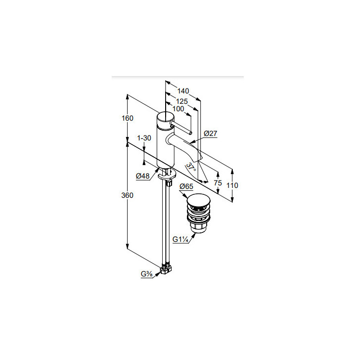 Jednouchwytowa bateria umywalkowa 75, KLUDI BOZZ - Biały mat 