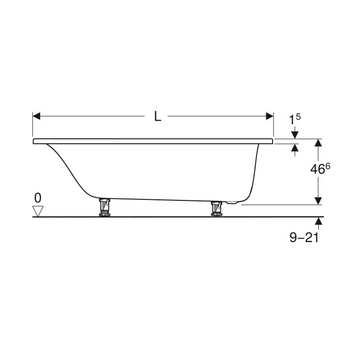 Wanna prostokątna, slim, z nogami, Geberit Tawa - Biały błyszczący