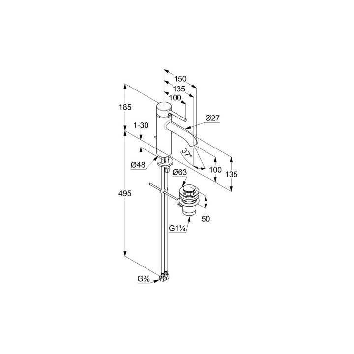 Jednouchwytowa bateria umywalkowa 100, KLUDI BOZZ - Chrom