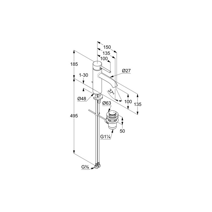 Jednouchwytowa bateria umywalkowa, 100, KLUDI BOZZ - Czarny mat  
