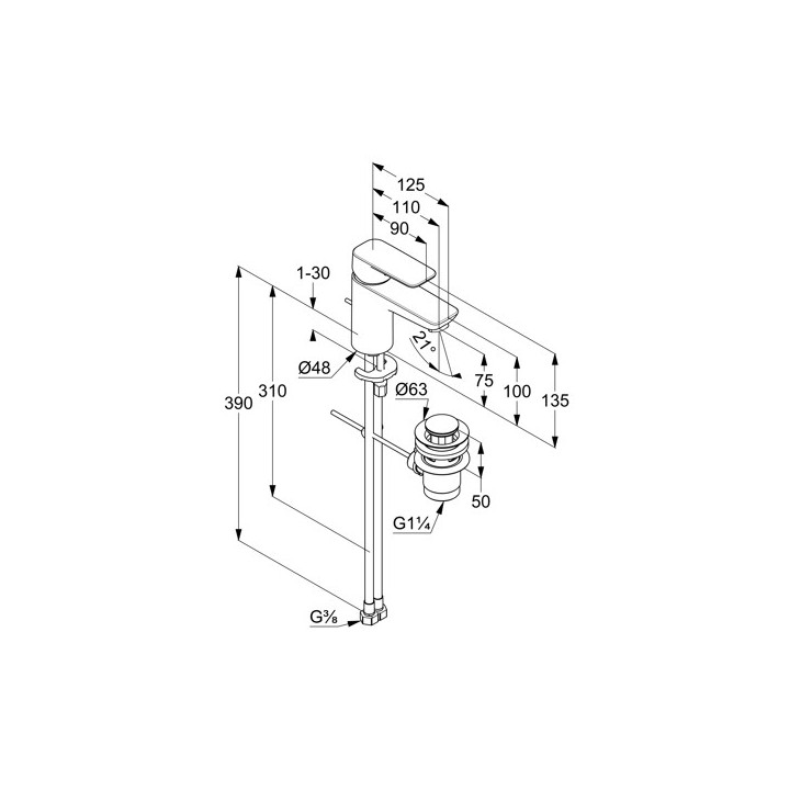 Jednouchwytowa bateria umywalkowa 75 mm, z zestawem odpływowym, KLUDI PURE&STYLE - Czarny mat 