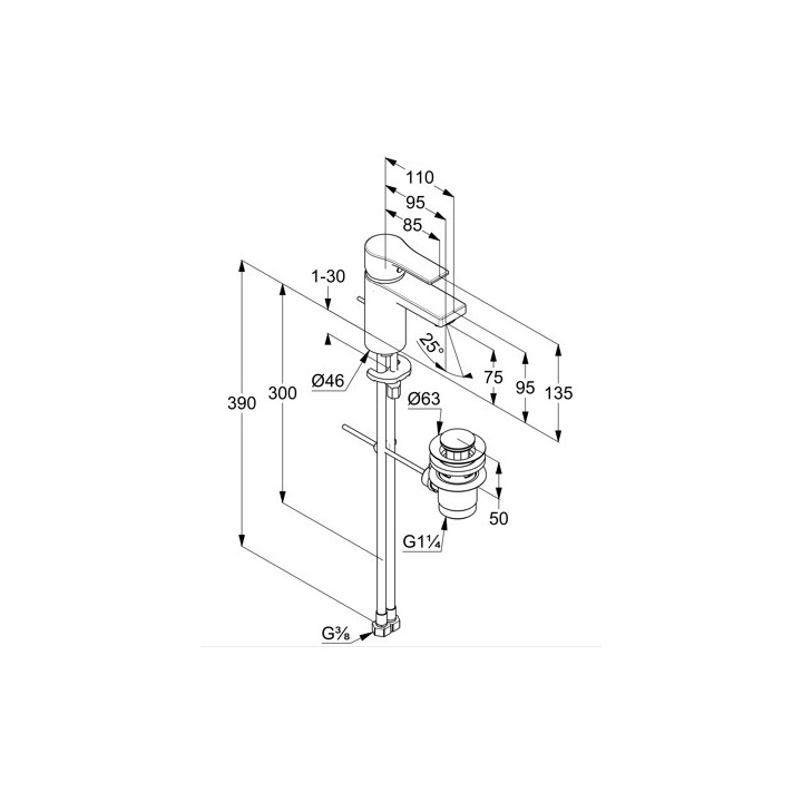 Jednouchwytowa bateria umywalkowa 75, KLUDI ZENTA SL - Czarny mat 