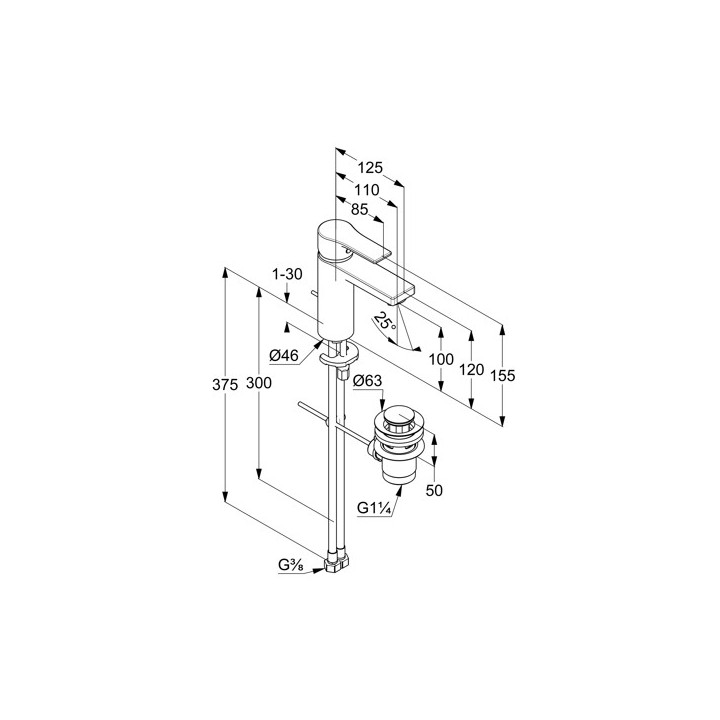 Jednouchwytowa bateria umywalkowa, 100, zestaw odpł, KLUDI ZENTA SL - Chrom