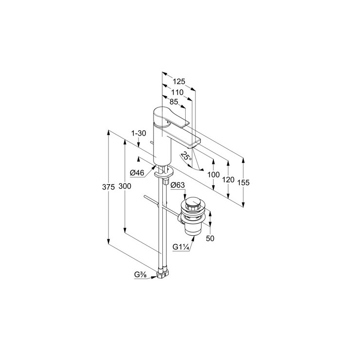 Jednouchwytowa bateria umywalkowa, 100, zestaw odpł. KLUDI ZENTA SL - Czarny mat