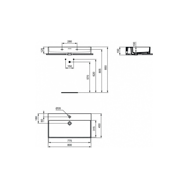 Umywalka wisząca Ideal Connect Air, 40 cm z otworem na baterie i z przelewem - biała