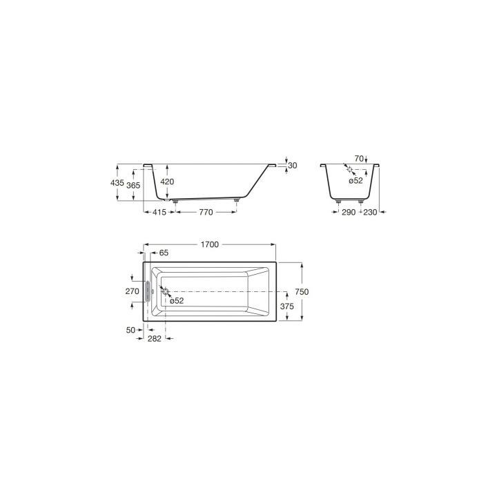 Prostokątna wanna akrylowa 170x75 cm ROCA VYTHOS