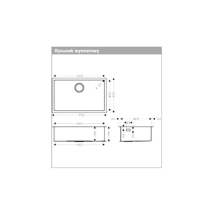 Zlewozmywak Hansgrohe S71 S719-U500, 498x398mm, stal szlachetna