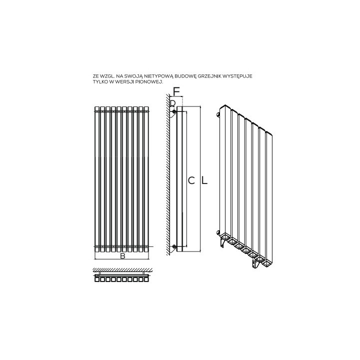 Grzejnik, Komex Wezuwiusz, 200x36cm - Biały