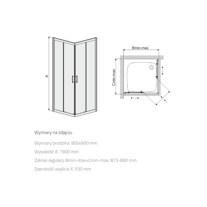 Kabina narożna 90x90x190 cm, Sanplast TX - Srebrny błyszczący