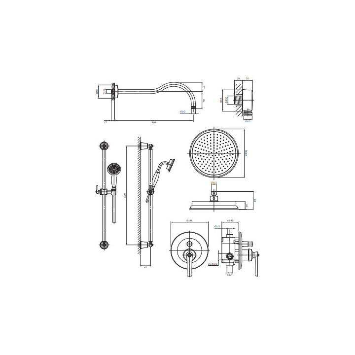 System prysznicowy podtynkowy, Omnires Armance - Mosiądz szczotkowany