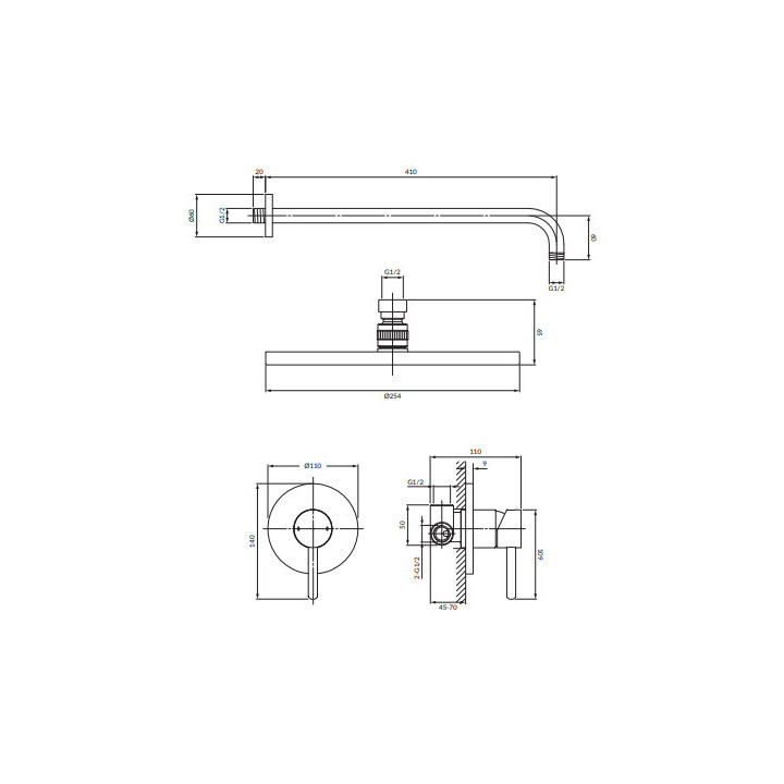 System prysznicowy podtynkowy, Omnires Y - Złoty szczotkowany