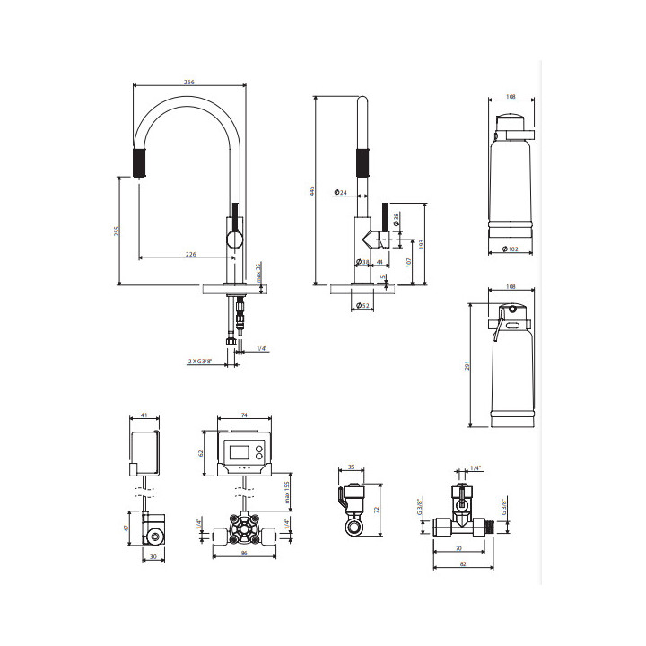 Bateria kuchenna z zestawem filtrującym, Omnires Switch - Czarny mat 
