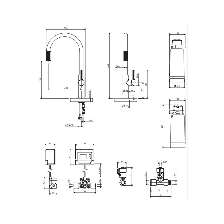 Bateria kuchenna z zestawem filtrującym, Omnires Switch - Biały mat