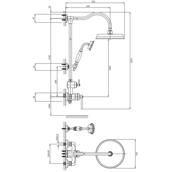 System prysznicowy natynkowy, Omnires Armance - Mosiądz szczotkowany