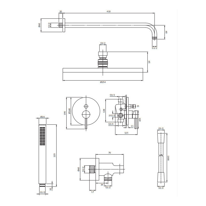 System prysznicowy podtynkowy, Omnires Y - Mosiądz szczotkowany