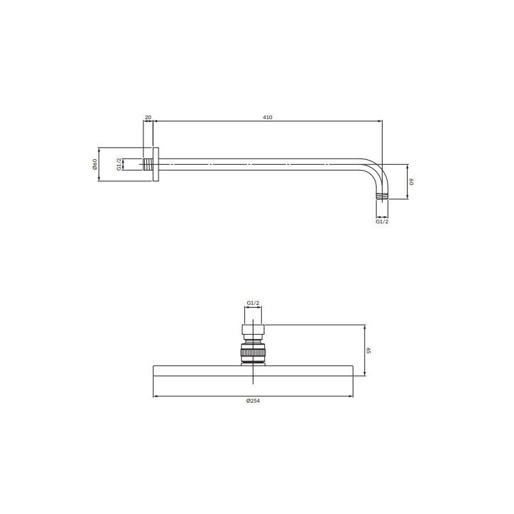 Deszczownica z ramieniem, ø25 cm, Omnires Slimline - Mosiądz szczotkowany