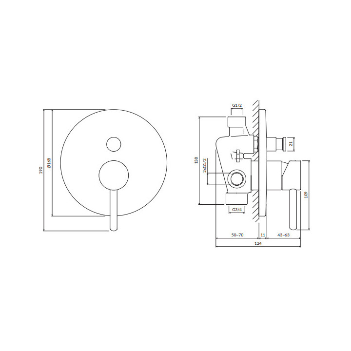 Bateria prysznicowo-wannowa podtynkowa, Omnires Y - Mosiądz szczotkowany