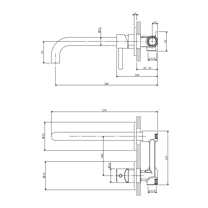 Bateria umywalkowa podtynkowa z długą wylewką, Omnires Y - Nikiel