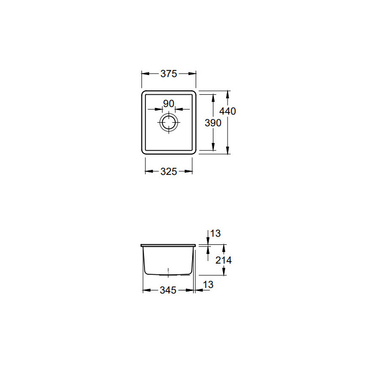 Zlewozmywak podblatowy 37,5 x 44 cm, zestaw odpływowy z uruchamianiem ręcznym, Villeroy & Boch Subway 45 SU - Weiss Alpin Cerami