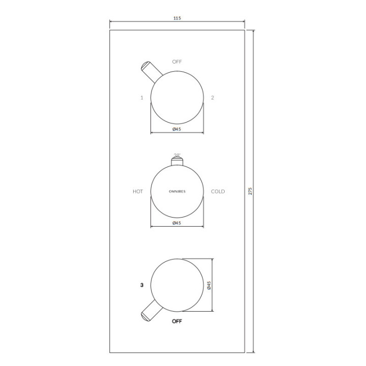 Termostatyczna bateria prysznicowo-wannowa 3-wyjściowa podtynkowa, element natynkowy, Omnires Y - Mosiądz szczotkowany