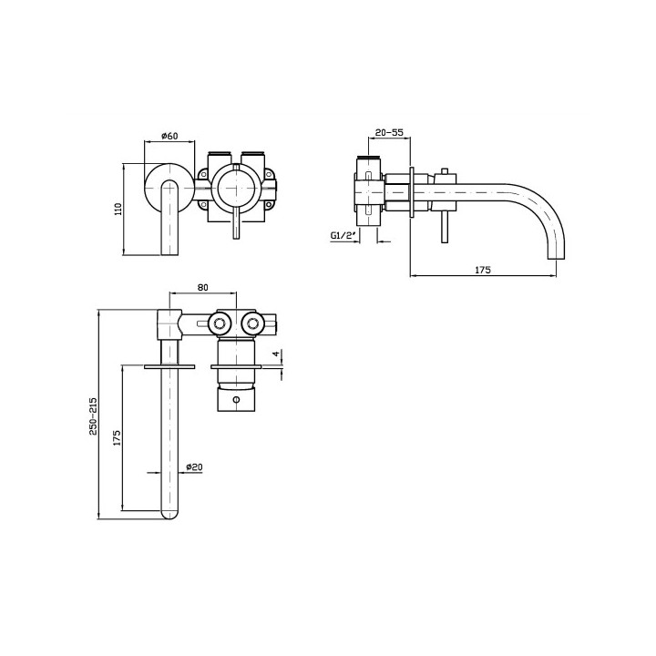 2-otworowa, jednouchwytowa bateria umywalkowa podtynkowa ze stali nierdzewnej z perlatorem, Zucchetti - Miedź szczotkowana 