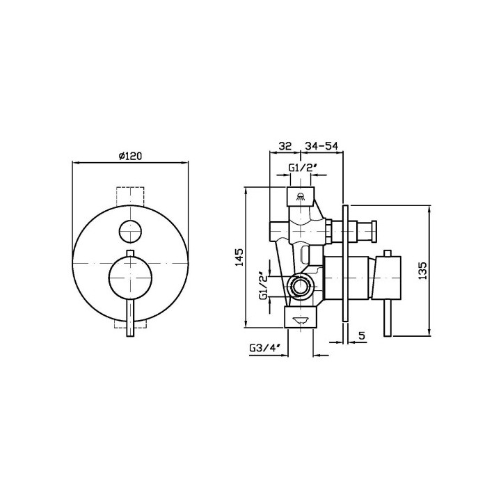 Jednouchwytowa bateria wannowo-natryskowa podtynkowa ze stali nierdzewnej z przelacznikiem, Zucchetti - Miedź szczotkowana