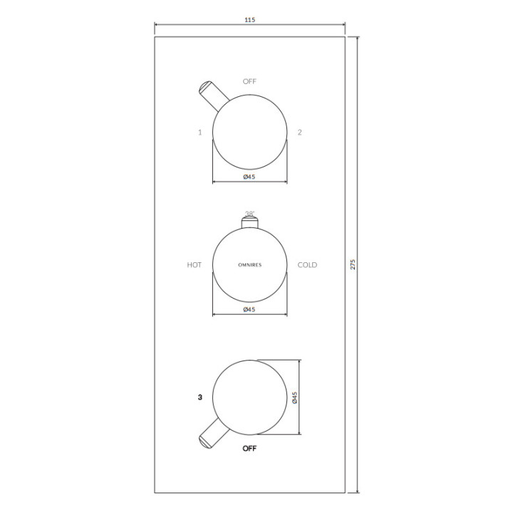 Termostatyczna bateria prysznicowo-wannowa 3-wyjściowa podtynkowa, element natynkowy, Omnires Y - Grafit 