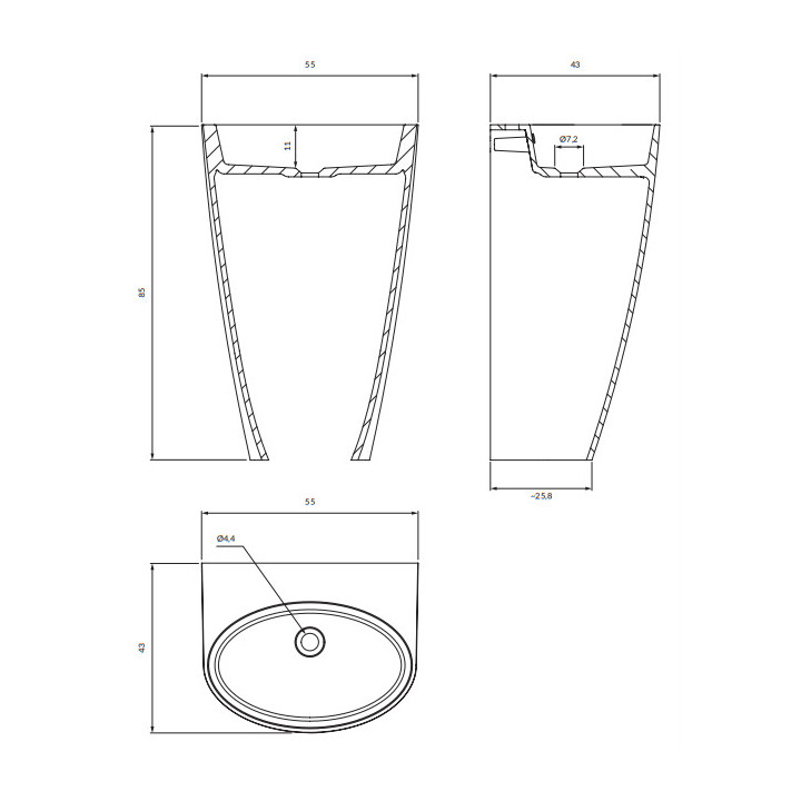 Umywalka wolnostojąca, 55 x 43 cm, Omnires Siena M+ - Biały / czarny połysk
