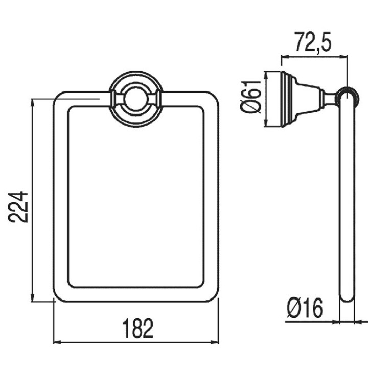 Haczyk na ręcznik w formie kwadratowego pierścienia, Tres Accesorios Banyo - 24-K Złoto