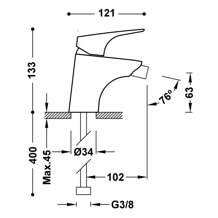 Bateria jednouchwytowa do bidetu, Tres Canigó - Chrom