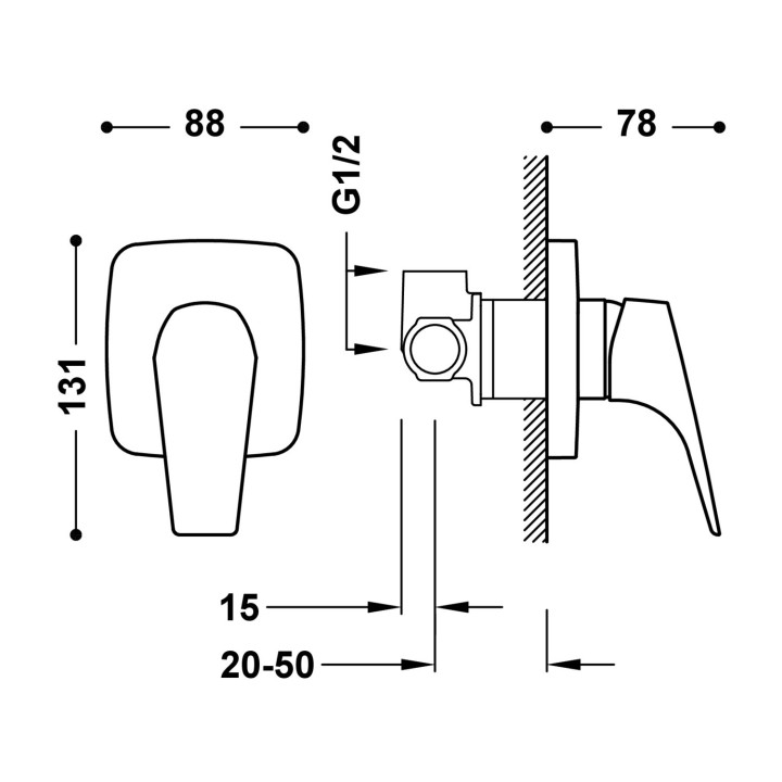 Bateria jednouchwytowa podtynkowa 1-drożna prysznicowa, Tres Canigó - Chrom
