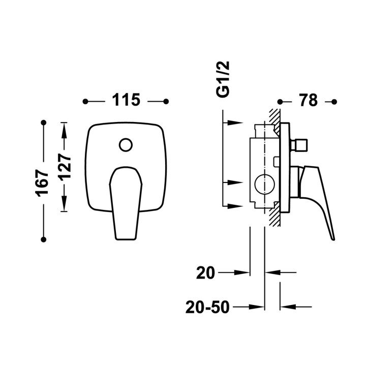 Bateria jednouchwytowa podtynkowa 2-drożna prysznicowa, Tres Canigó - Chrom