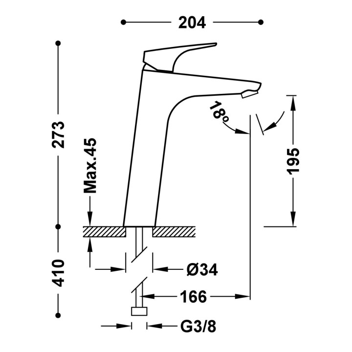 Wysoka bateria jednouchwytowa umywalkowa, Tres Canigó - Chrom