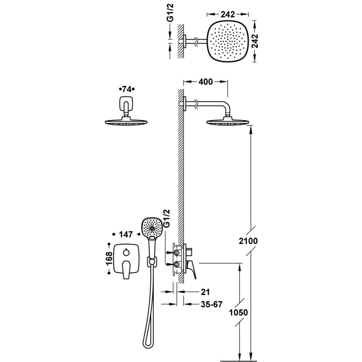 Zestaw baterii jednouchwytowej podtynkowej 2-drożnej Rapid-box prysznicowej, Tres Canigó - Chrom