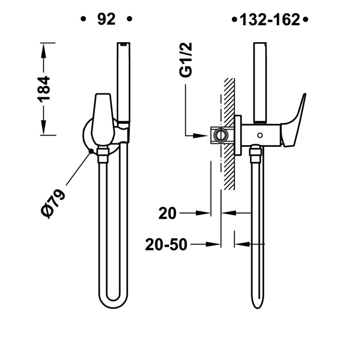 Bateria jednouchwytowa podtynkowa z natryskiem do toalety, Tres Canigó Plus - Chrom
