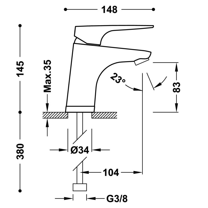 Bateria jednouchwytowa umywalkowa, Tres Canigó Plus - Chrom