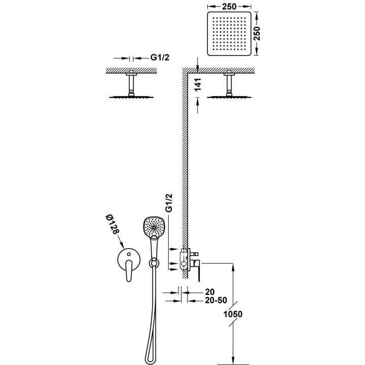 Zestaw baterii jednouchwytowej podtynkowej 2-drożnej prysznicowej, Tres Class - Chrom