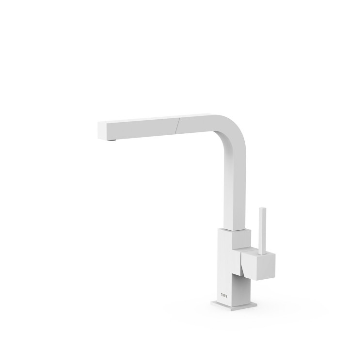 Bateria jednouchwytowa z wyciąganą wylewką kuchenną, Tres Cocina - Biel matowa 