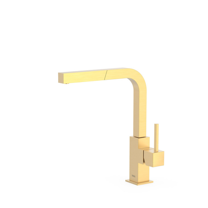 Bateria jednouchwytowa z wyciąganą wylewką kuchenną, Tres Cocina - 24-K Złoto Matowe