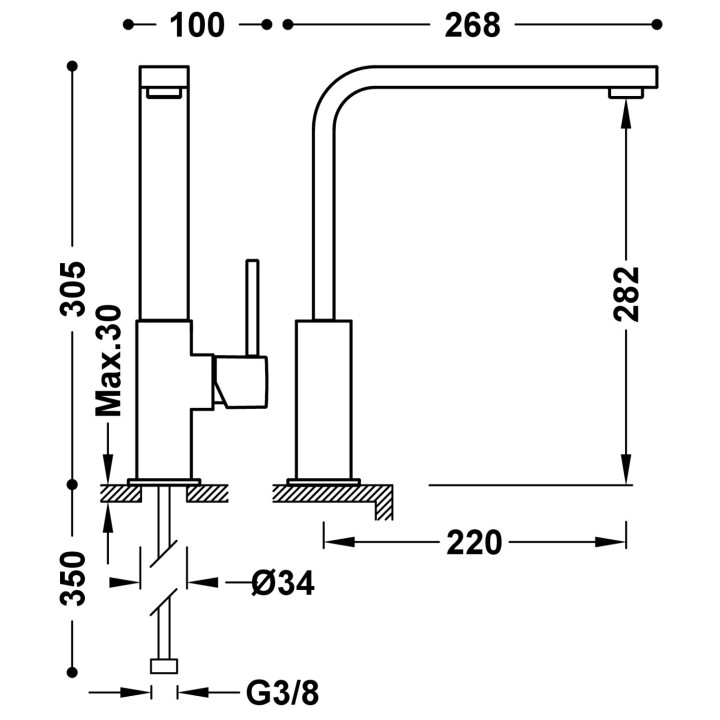 Bateria jednouchwytowa kuchenna, Tres Cocina - 24-K Złoto Matowe
