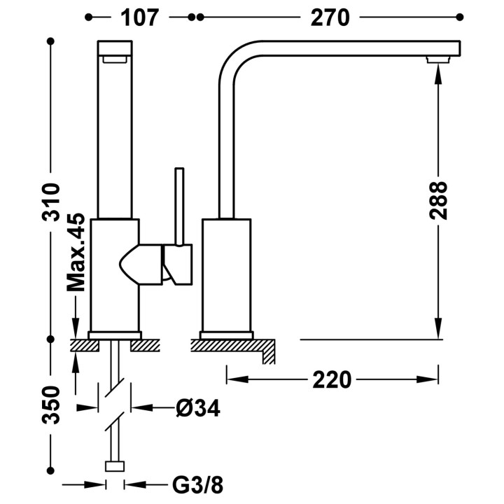 Bateria jednouchwytowa kuchenna, Tres Cocina - 24-K Złoto Matowe