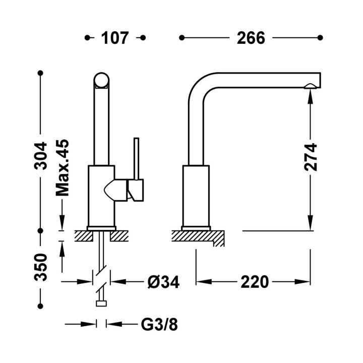 Bateria jednouchwytowa kuchenna, Tres Cocina - Czerń matowa 