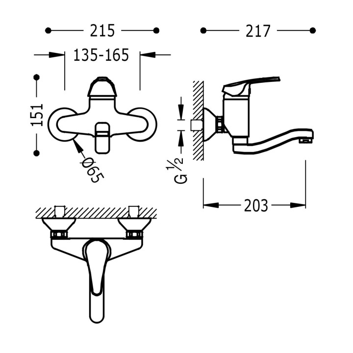 Bateria jednouchwytowa ścienna kuchenna, Tres Cocina - Chrom