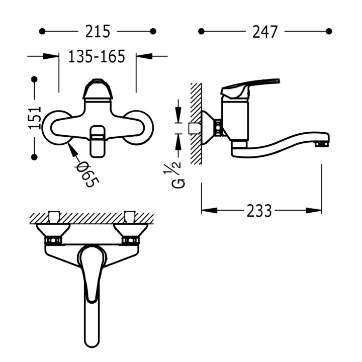 Bateria jednouchwytowa ścienna kuchenna, Tres Cocina - Chrom