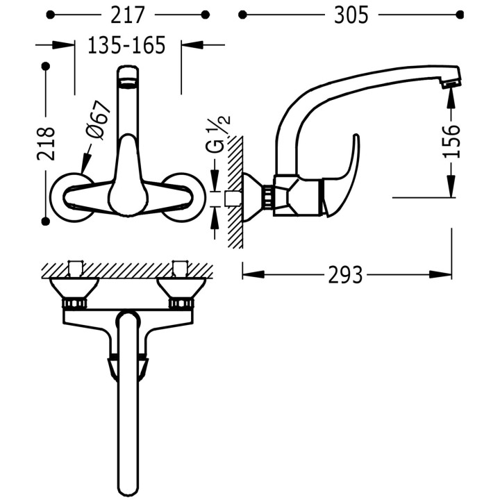 Bateria jednouchwytowa ścienna kuchenna, Tres Cocina - Chrom