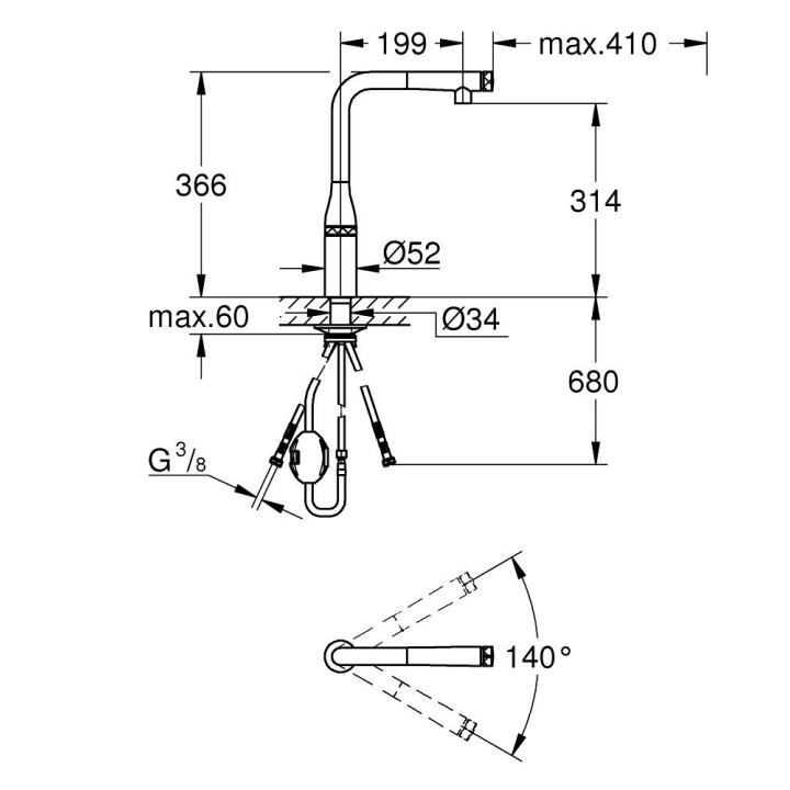 Bateria umywalkowa Grohe Essence jednouchwytowa, rozmiar XL - phantom black