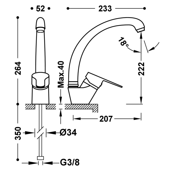Bateria jednouchwytowa kuchenna, Tres Cocina - Chrom