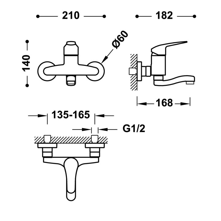 Bateria jednouchwytowa ścienna kuchenna, Tres Cocina - Chrom