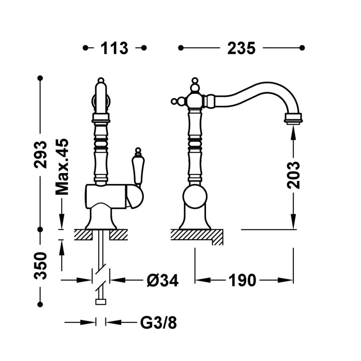 Bateria jednouchwytowa kuchenna, Tres Cocina - Mosiądz Antyczny Matowy